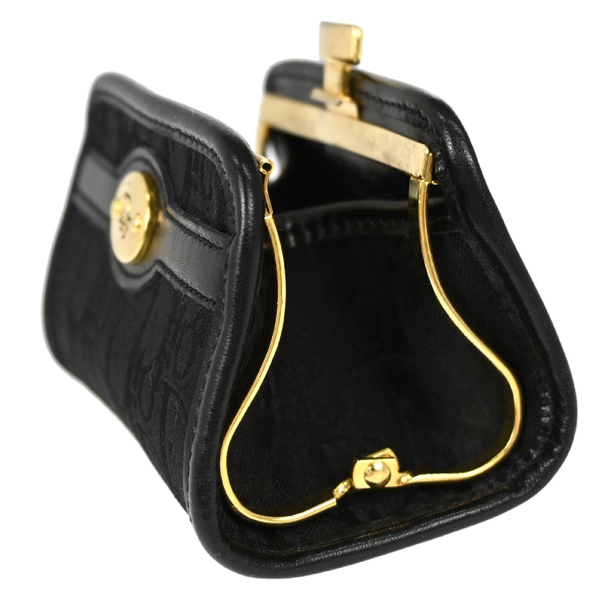 Christian Dior Black Trotter Kiss Lock Coin Purse Wallet Mini Pouch