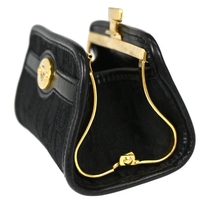 Christian Dior Black Trotter Kiss Lock Coin Purse Wallet Mini Pouch