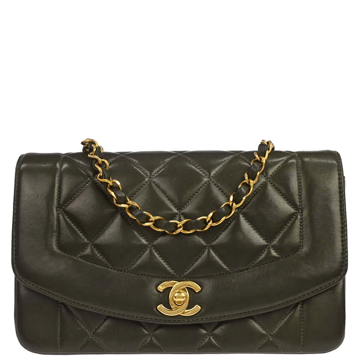 Chanel Green Lambskin Small Diana Shoulder Bag