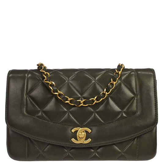 Chanel Green Lambskin Small Diana Shoulder Bag
