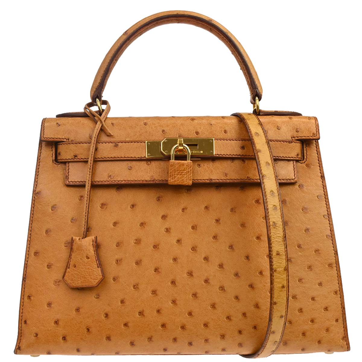 Hermes * Chestnut Ostrich Kelly 28 Sellier 2way Shoulder Handbag