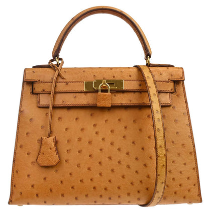 Hermes * Chestnut Ostrich Kelly 28 Sellier 2way Shoulder Handbag
