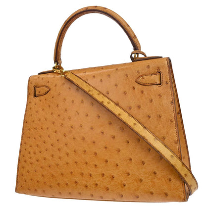 Hermes * Chestnut Ostrich Kelly 28 Sellier 2way Shoulder Handbag
