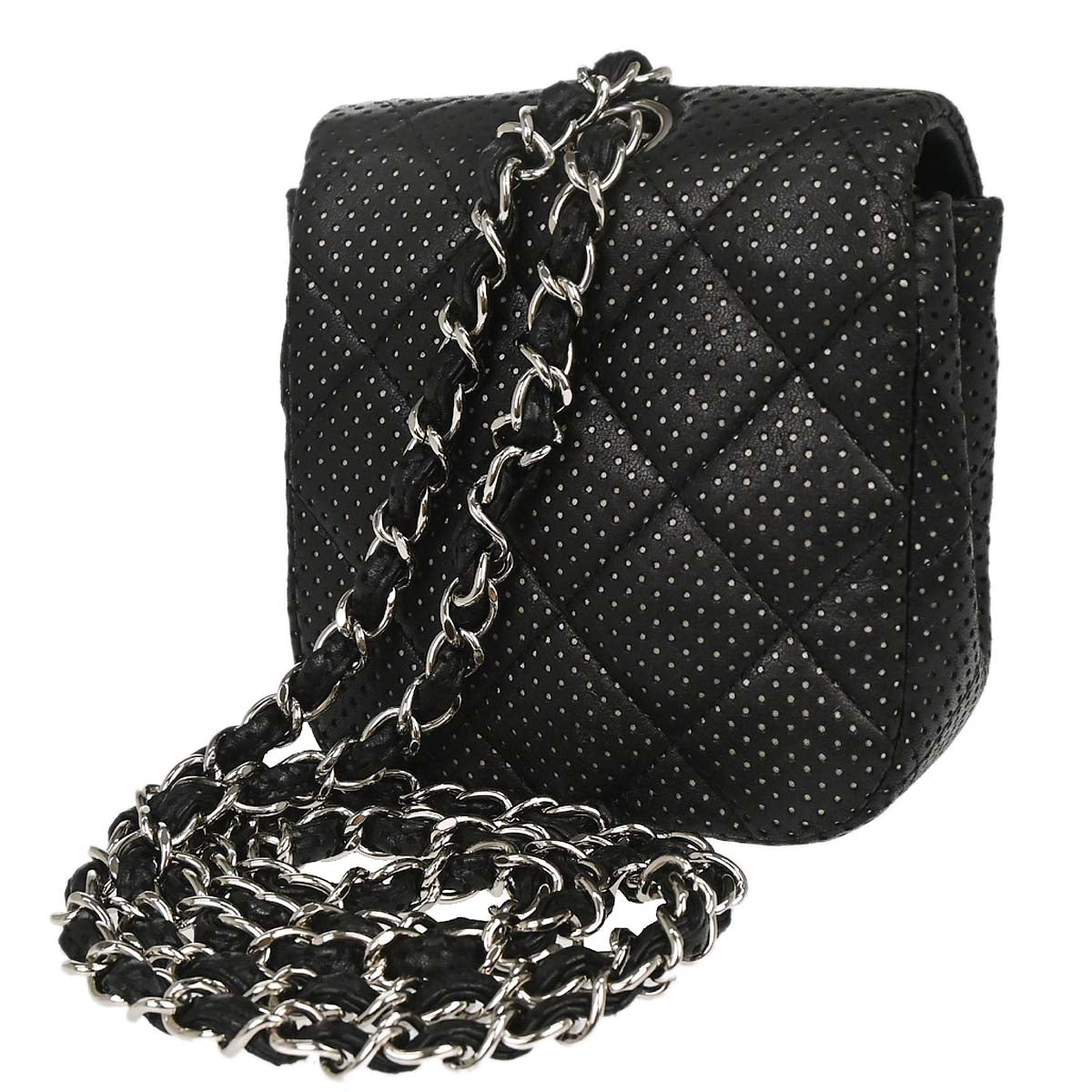 Chanel 2006-2008 Black Perforated Lambskin Shoulder Bag