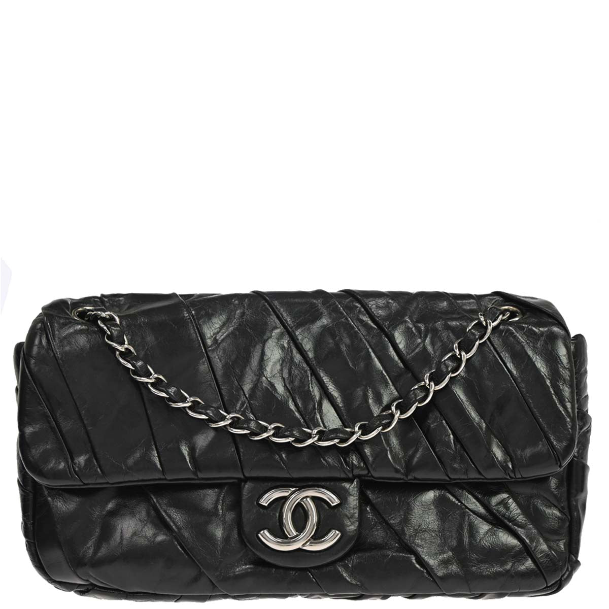 Chanel Black Glazed Calfskin Twisted Flap Shoulder Bag