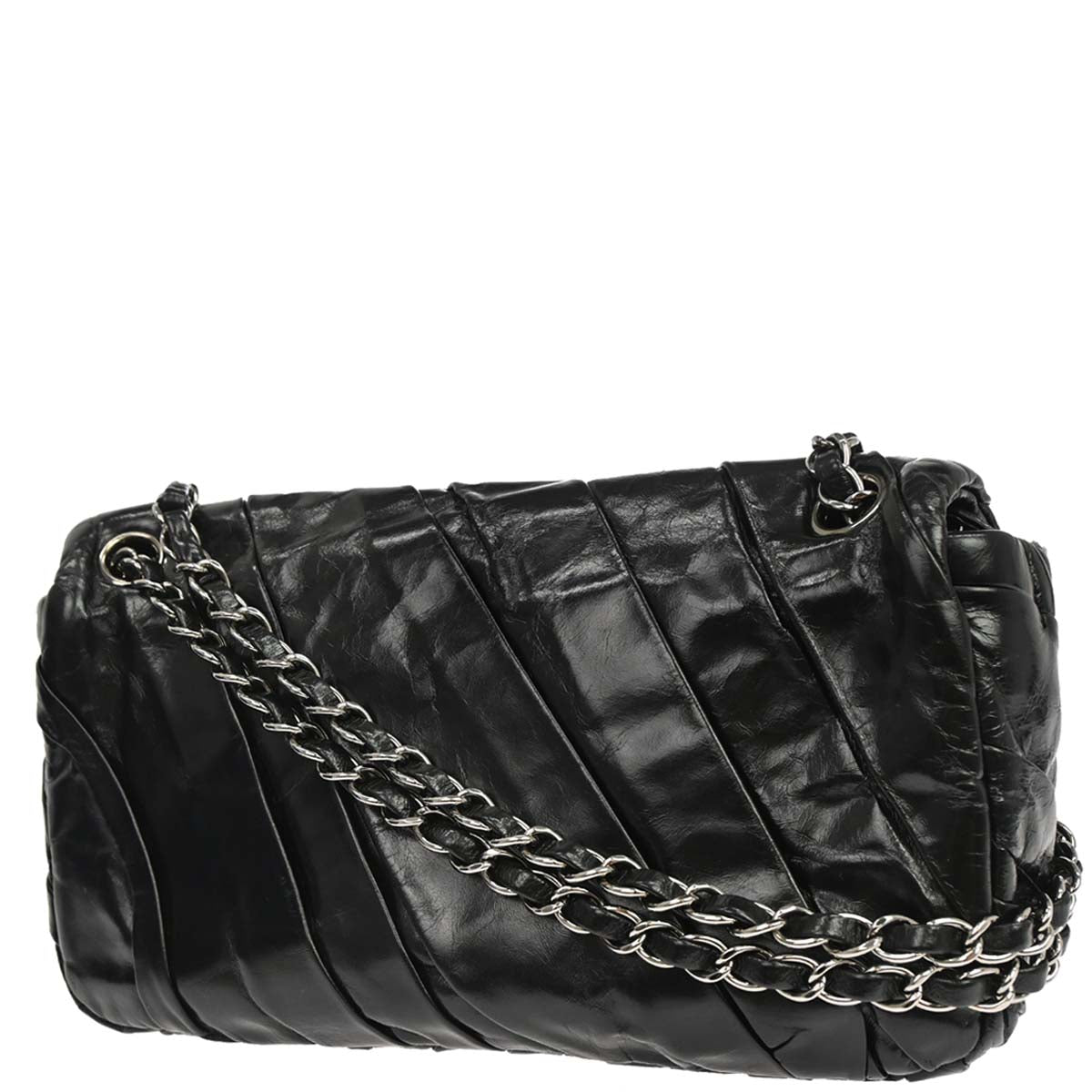 Chanel Black Glazed Calfskin Twisted Flap Shoulder Bag