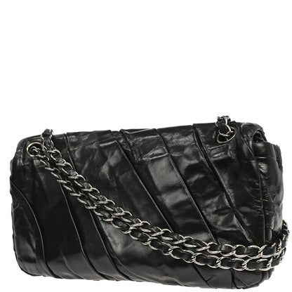 Chanel Black Glazed Calfskin Twisted Flap Shoulder Bag