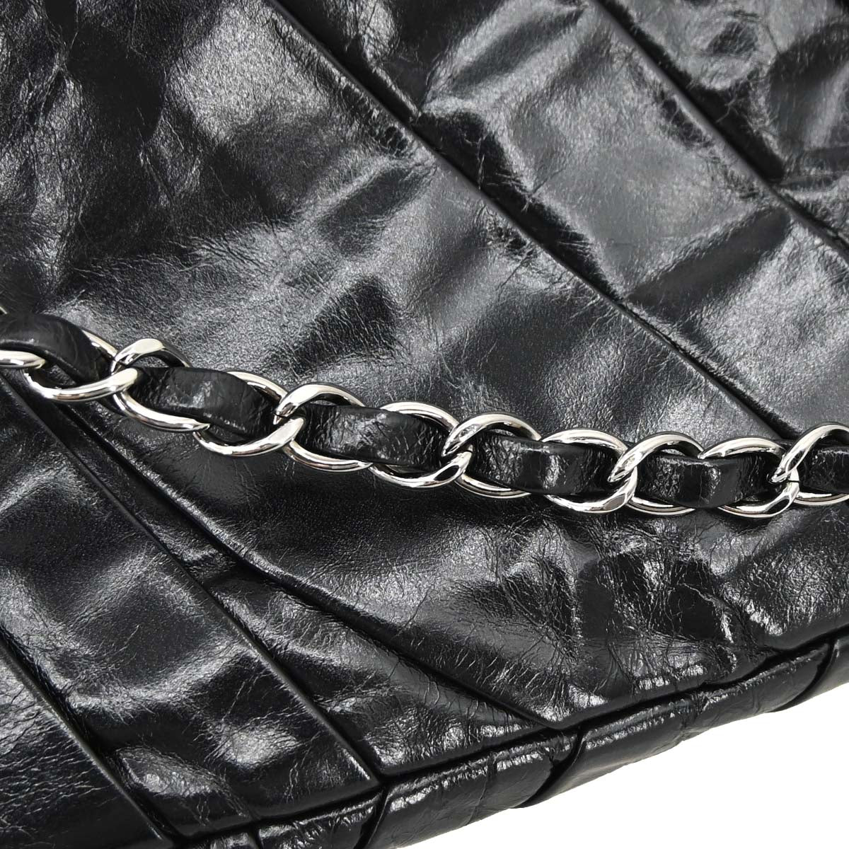 Chanel Black Glazed Calfskin Twisted Flap Shoulder Bag