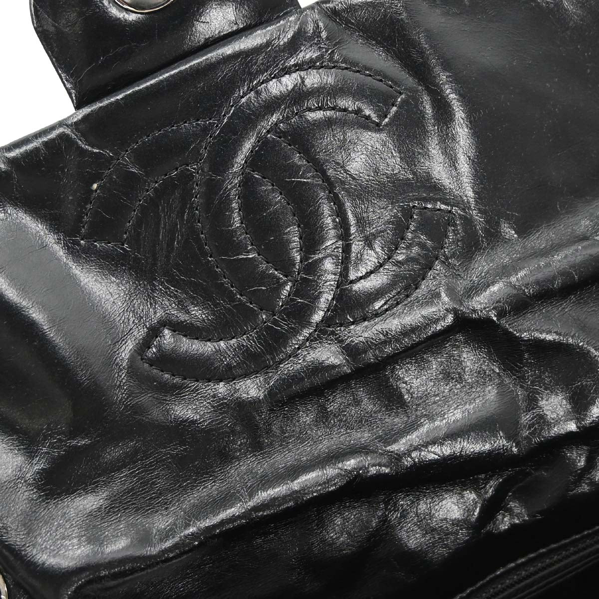 Chanel Black Glazed Calfskin Twisted Flap Shoulder Bag
