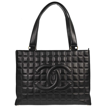 Chanel 2002-2003 Black Lambskin Choco Bar Tote Handbag