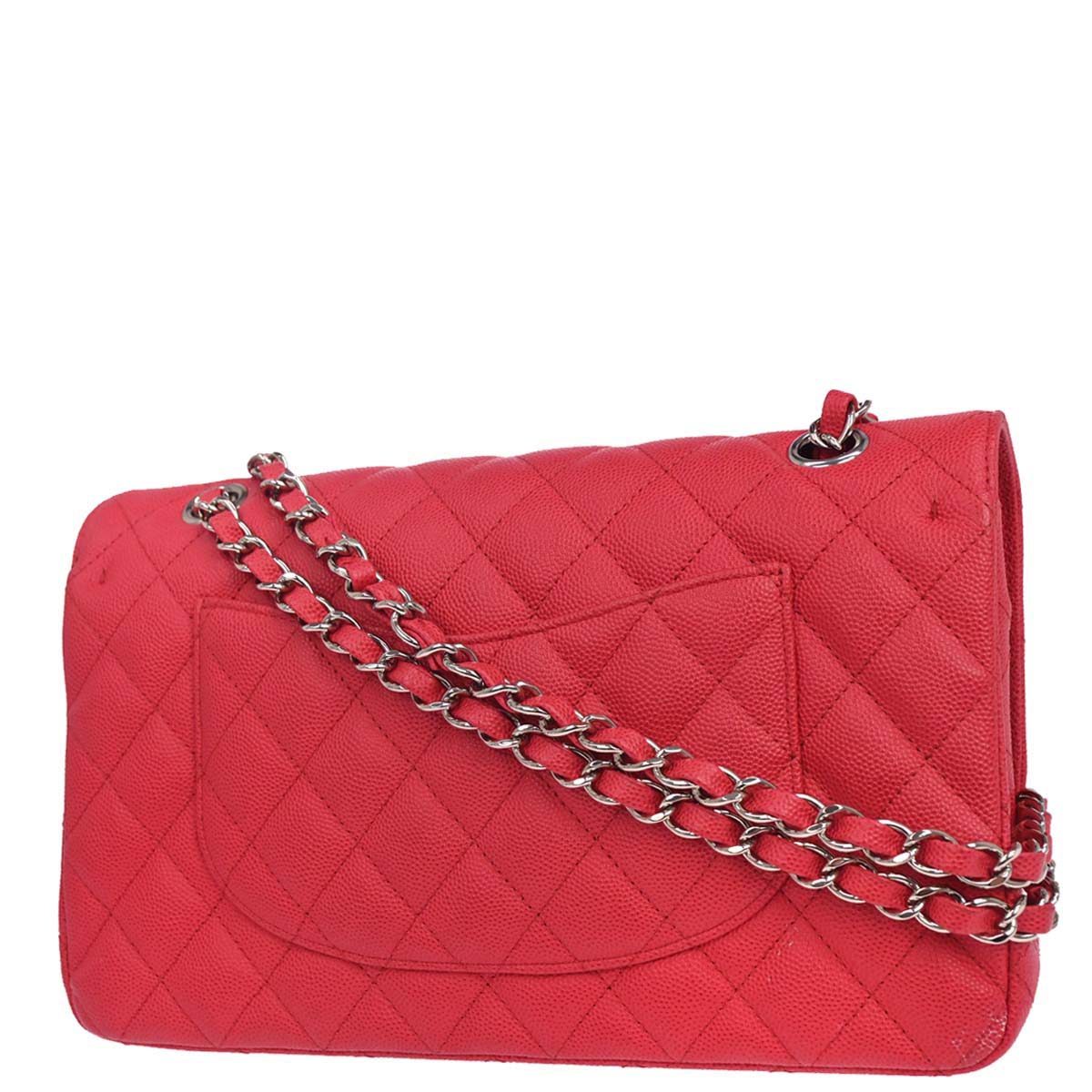 Chanel Red Caviar Skin Medium Classic Double Flap Shoulder Bag