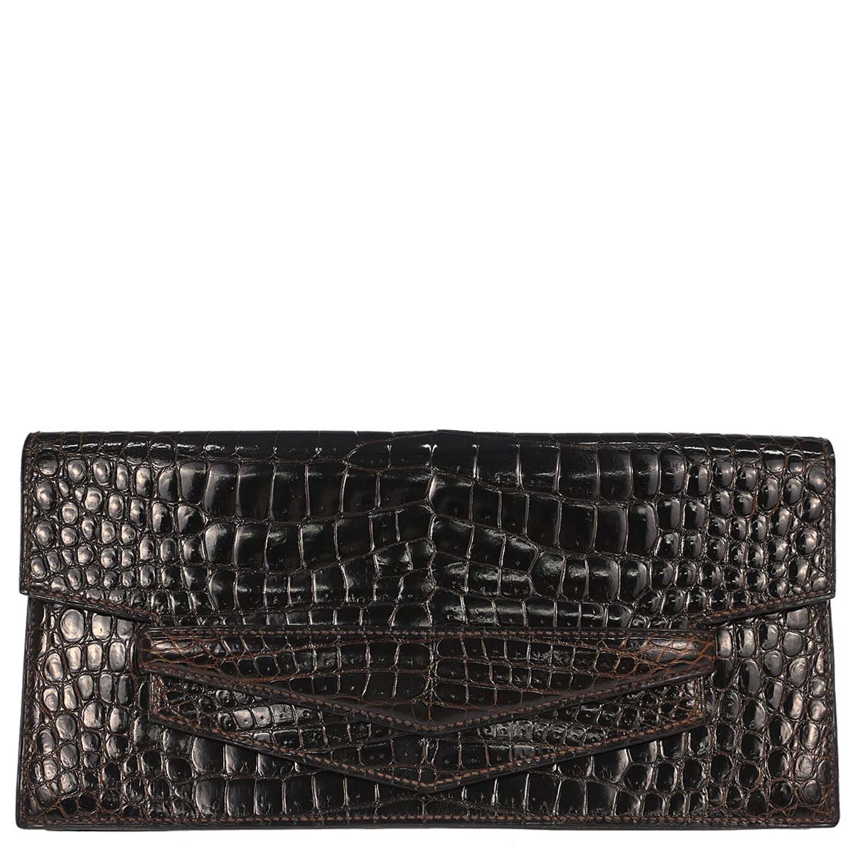 Hermes * Brown Caiman Faco Elan Clutch Bag