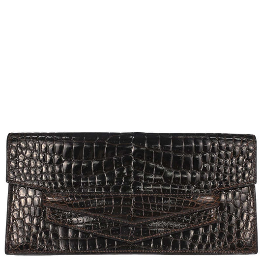 Hermes * Brown Caiman Faco Elan Clutch Bag