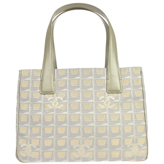 Chanel 2005-2006 Gold Jacquard Nylon Travel Line Tote Handbag