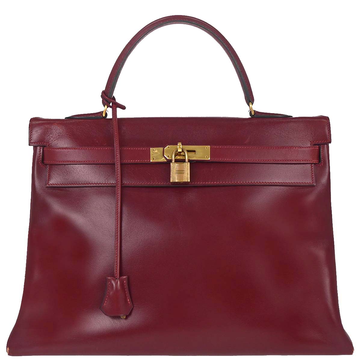 Hermes Bordeaux Box Calf Kelly 35 Retourne Handbag