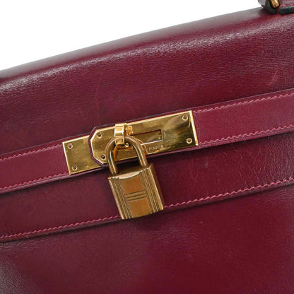 Hermes Bordeaux Box Calf Kelly 35 Retourne Handbag