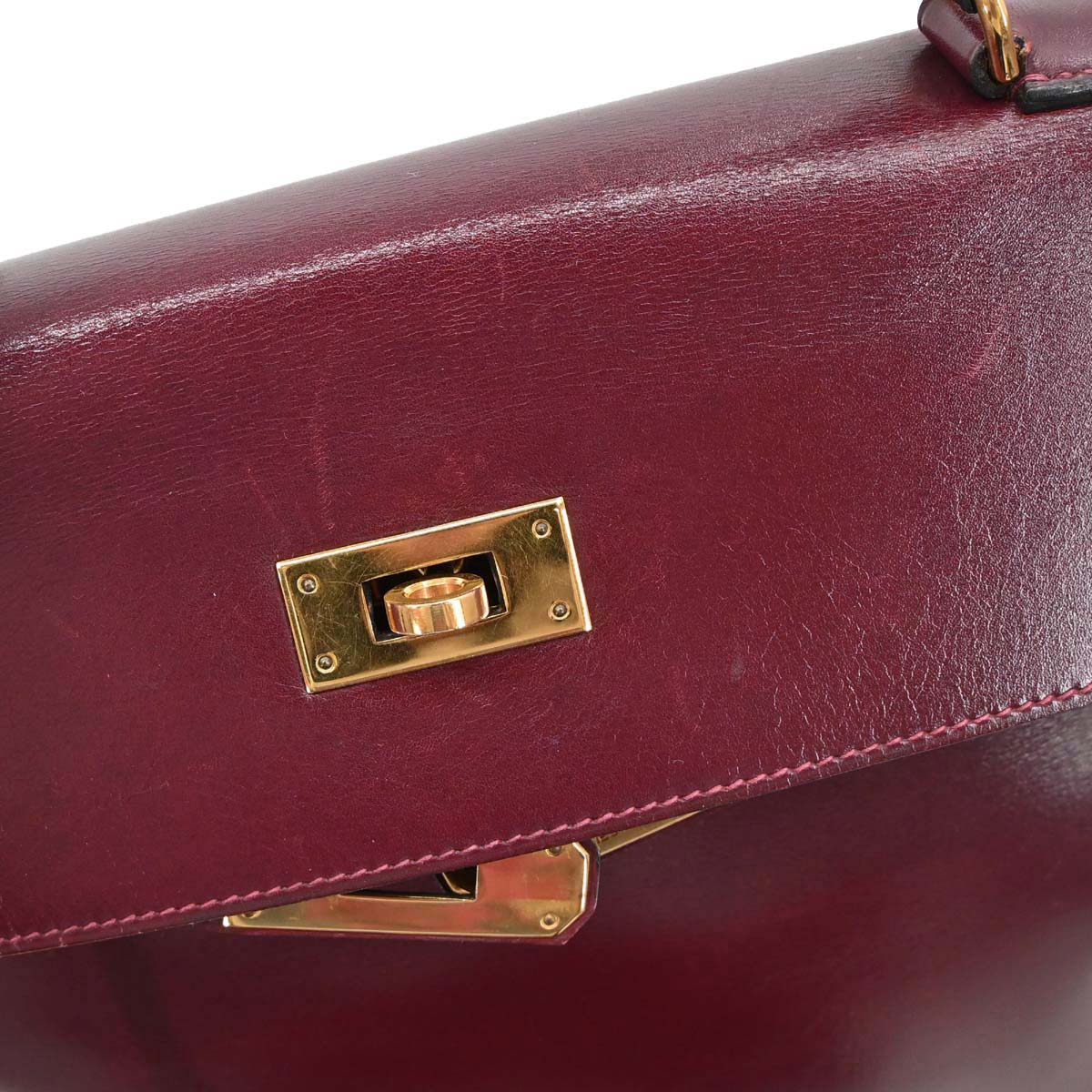 Hermes Bordeaux Box Calf Kelly 35 Retourne Handbag