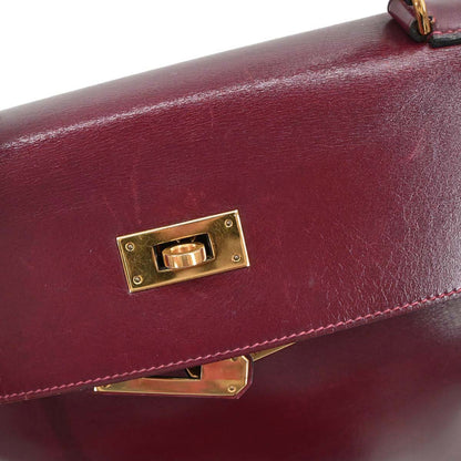 Hermes Bordeaux Box Calf Kelly 35 Retourne Handbag