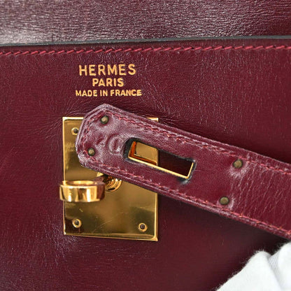 Hermes Bordeaux Box Calf Kelly 35 Retourne Handbag