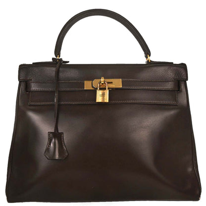 Hermes Havane Box Calf Kelly 32 Retourne Handbag
