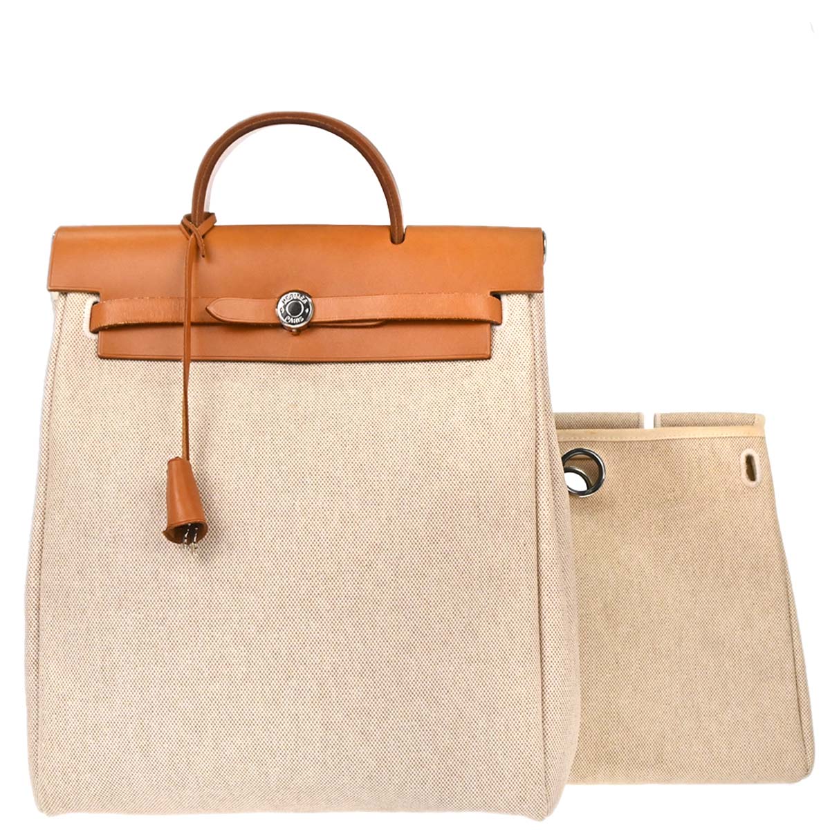 Hermes Beige Brown Toile H Herbag a Dos 2 in 1 Backpack