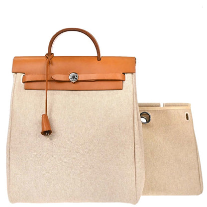 Hermes Beige Brown Toile H Herbag a Dos 2 in 1 Backpack