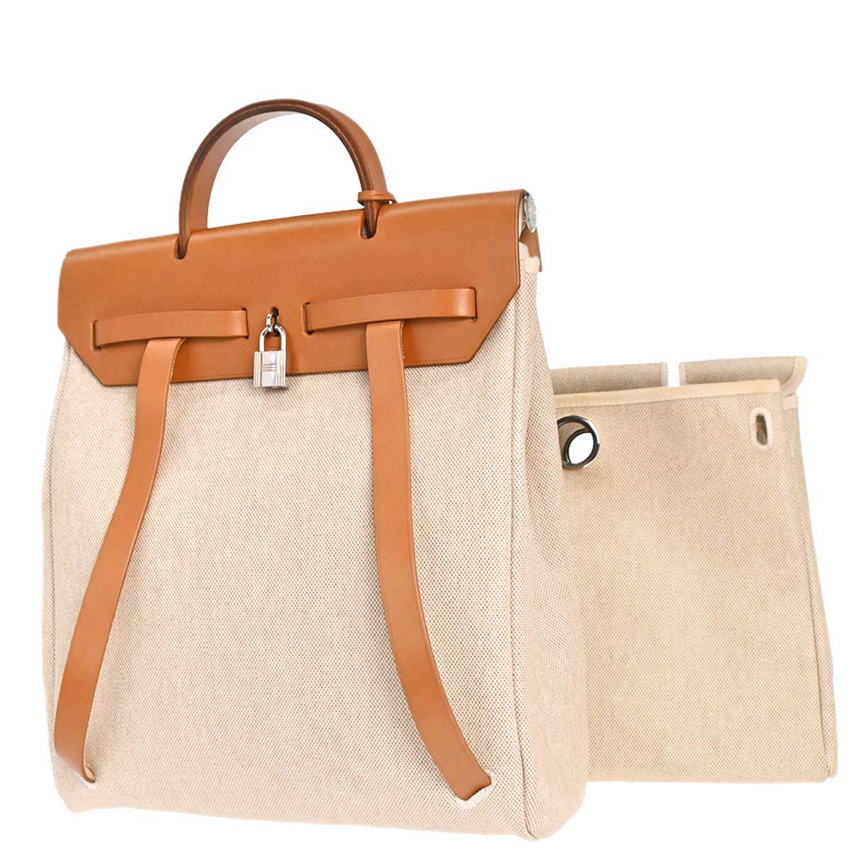 Hermes Beige Brown Toile H Herbag a Dos 2 in 1 Backpack