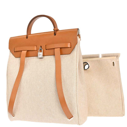 Hermes Beige Brown Toile H Herbag a Dos 2 in 1 Backpack
