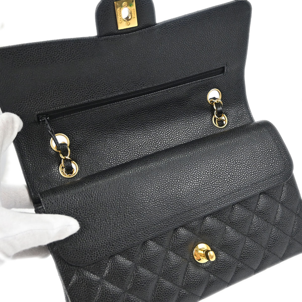 Chanel Black Caviar Skin Medium Classic Double Flap Shoulder Bag