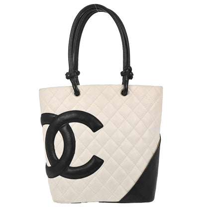 Chanel White Calfskin Cambon Ligne Tote Handbag