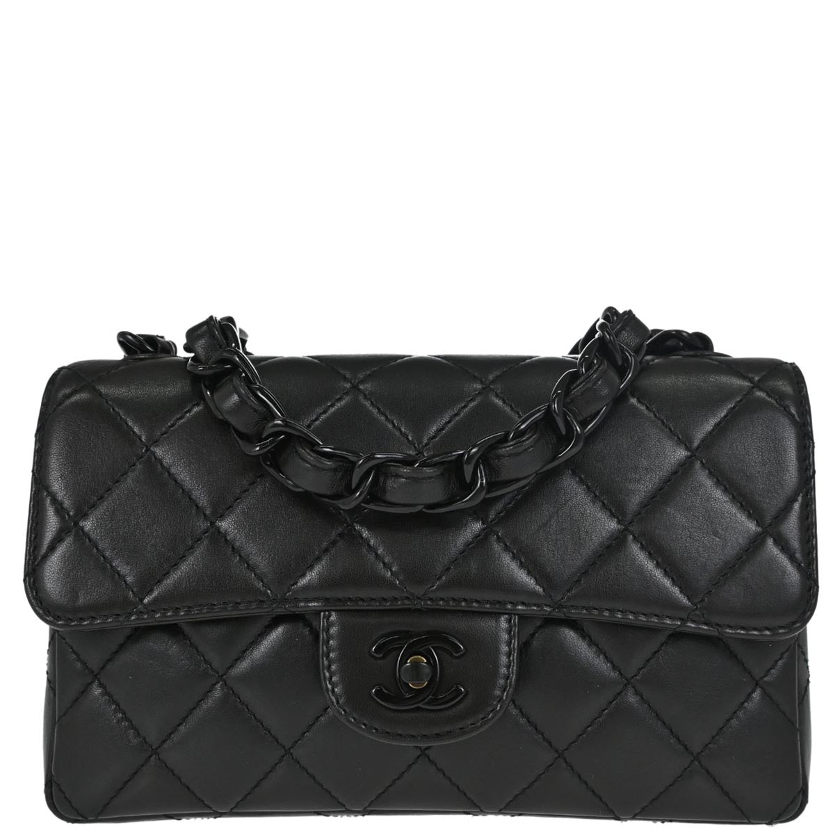 Chanel Black Lambskin Single Flap Shoulder Bag