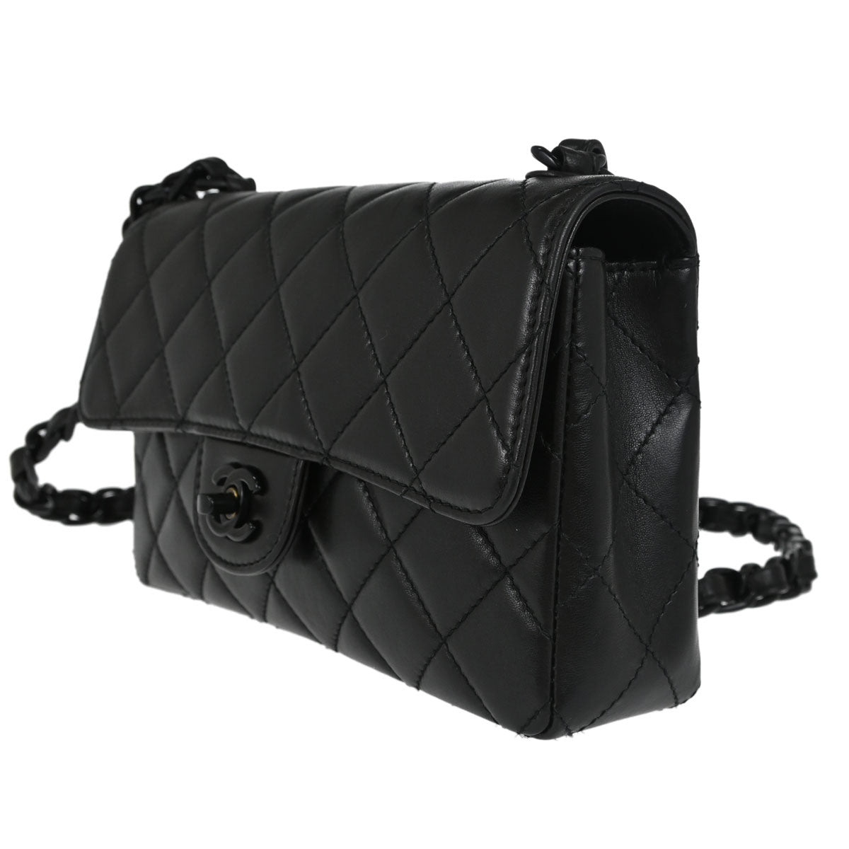 Chanel Black Lambskin Single Flap Shoulder Bag