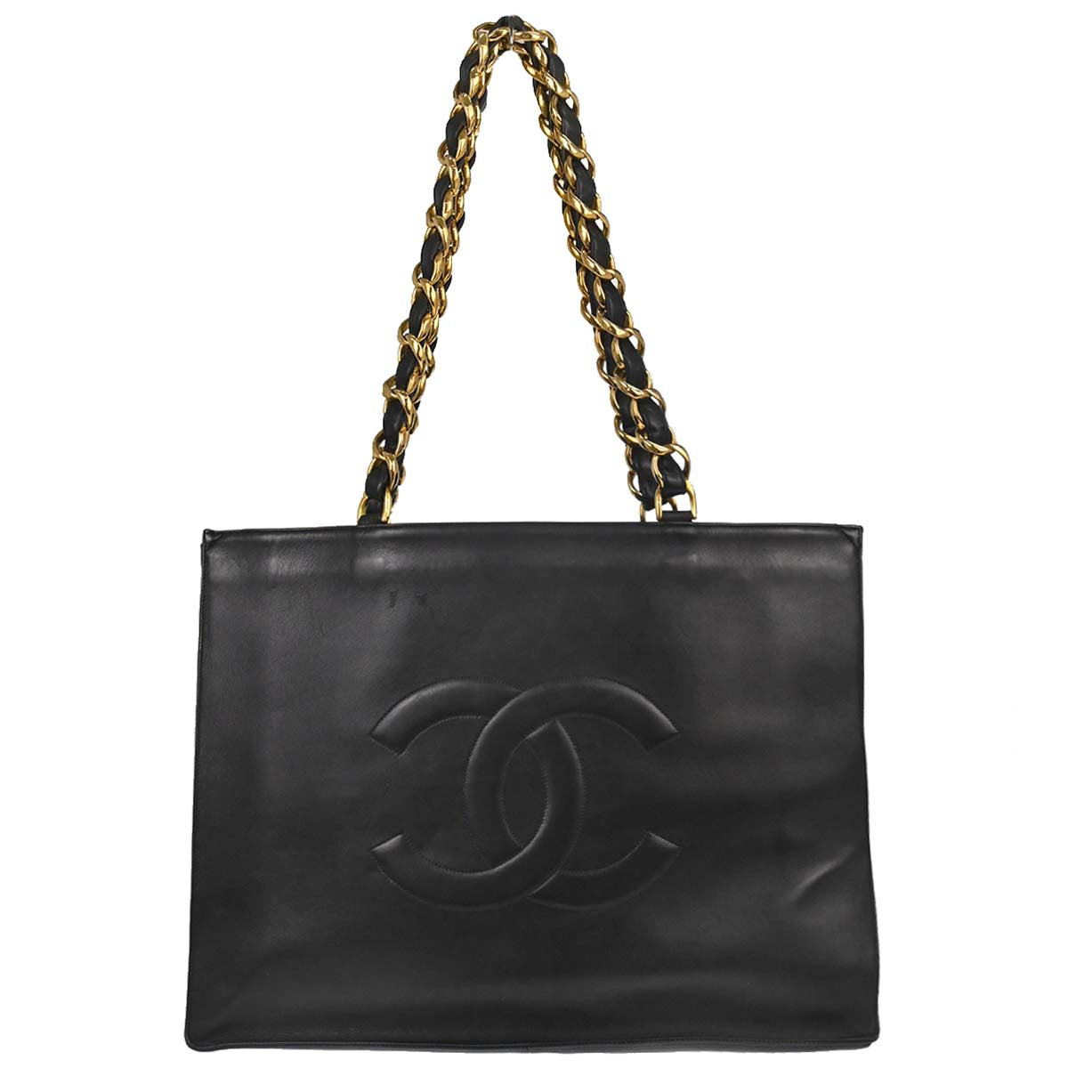 Chanel 1994-1996 Black Lambskin Chain Tote Shoulder Bag