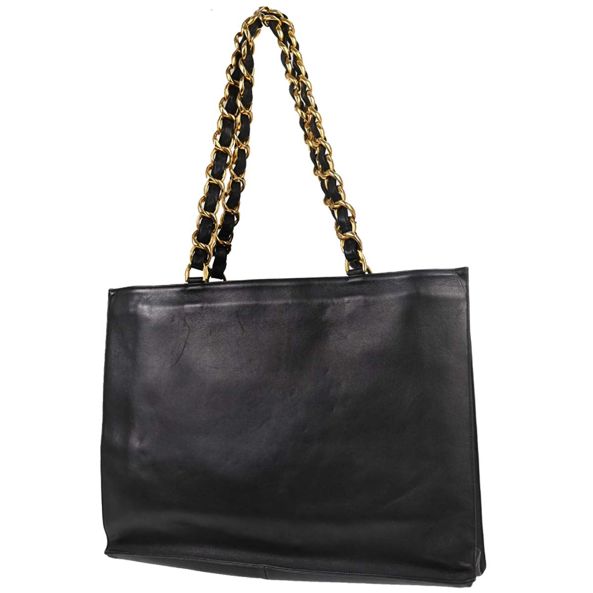 Chanel 1994-1996 Black Lambskin Chain Tote Shoulder Bag