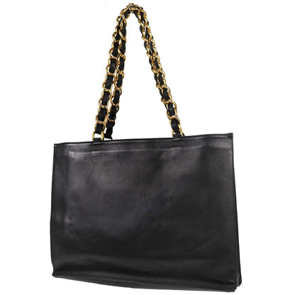 Chanel 1994-1996 Black Lambskin Chain Tote Shoulder Bag