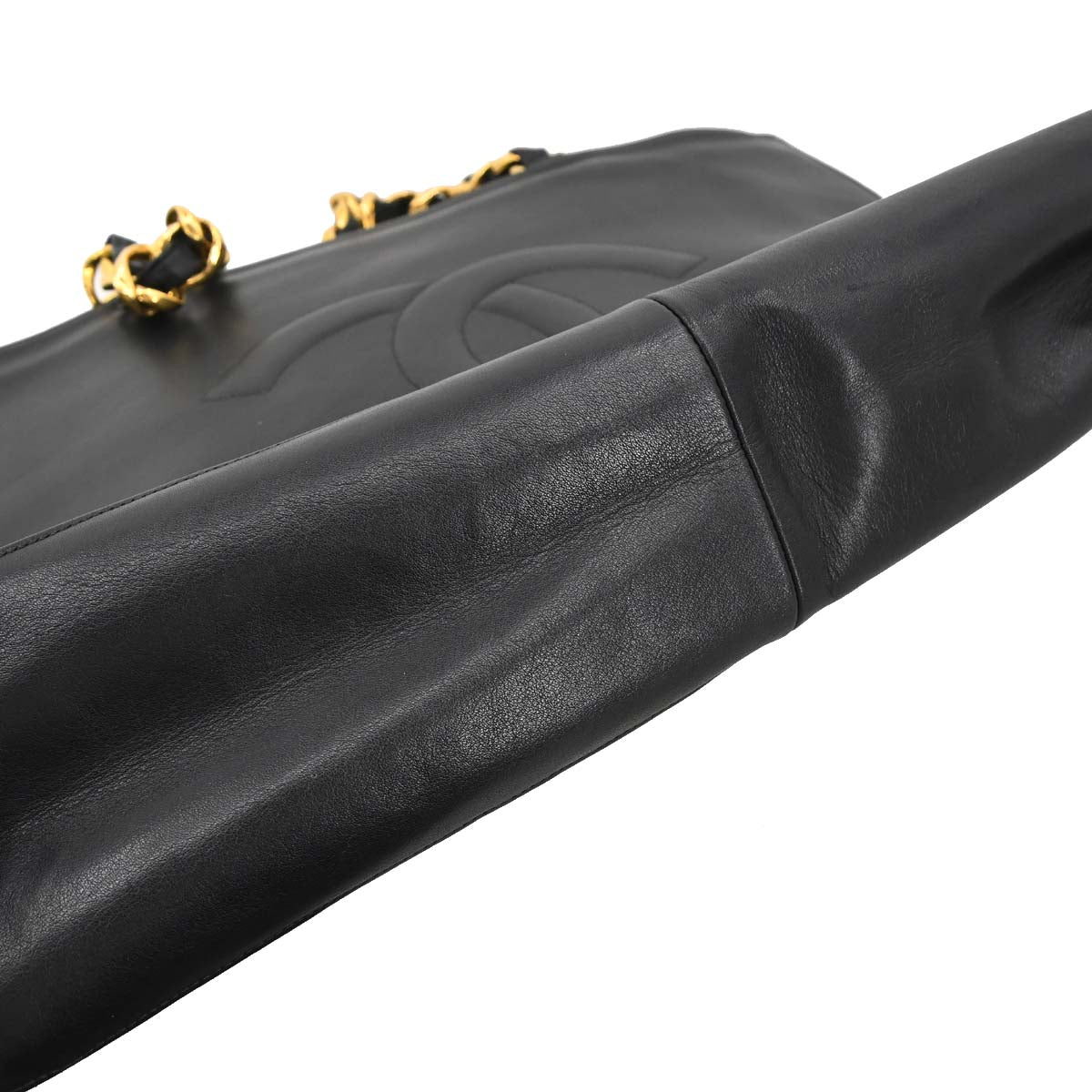 Chanel 1994-1996 Black Lambskin Chain Tote Shoulder Bag
