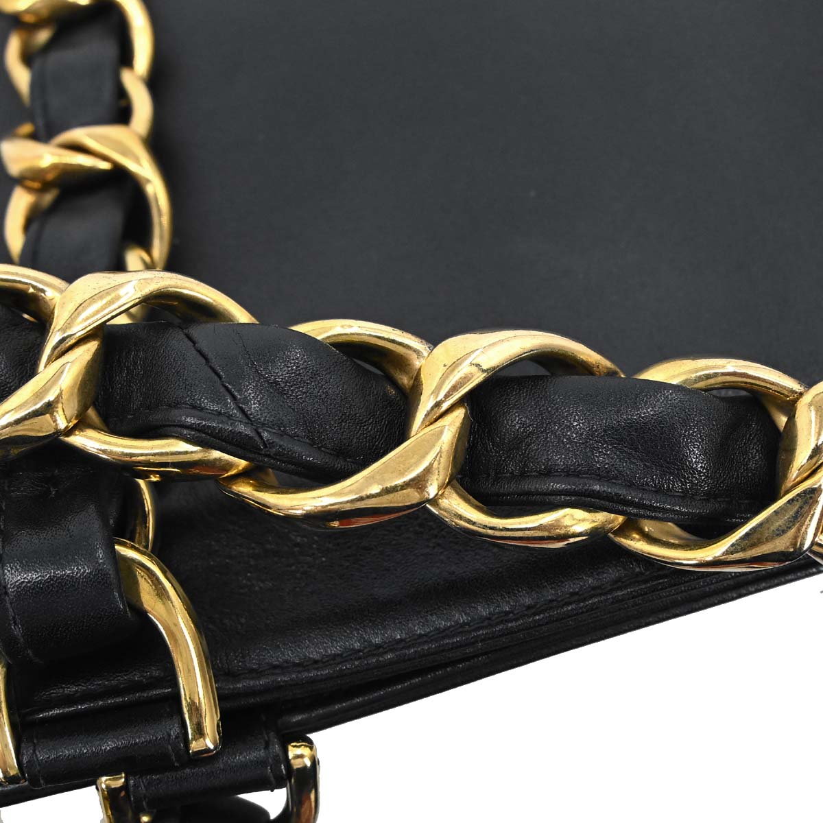 Chanel 1994-1996 Black Lambskin Chain Tote Shoulder Bag