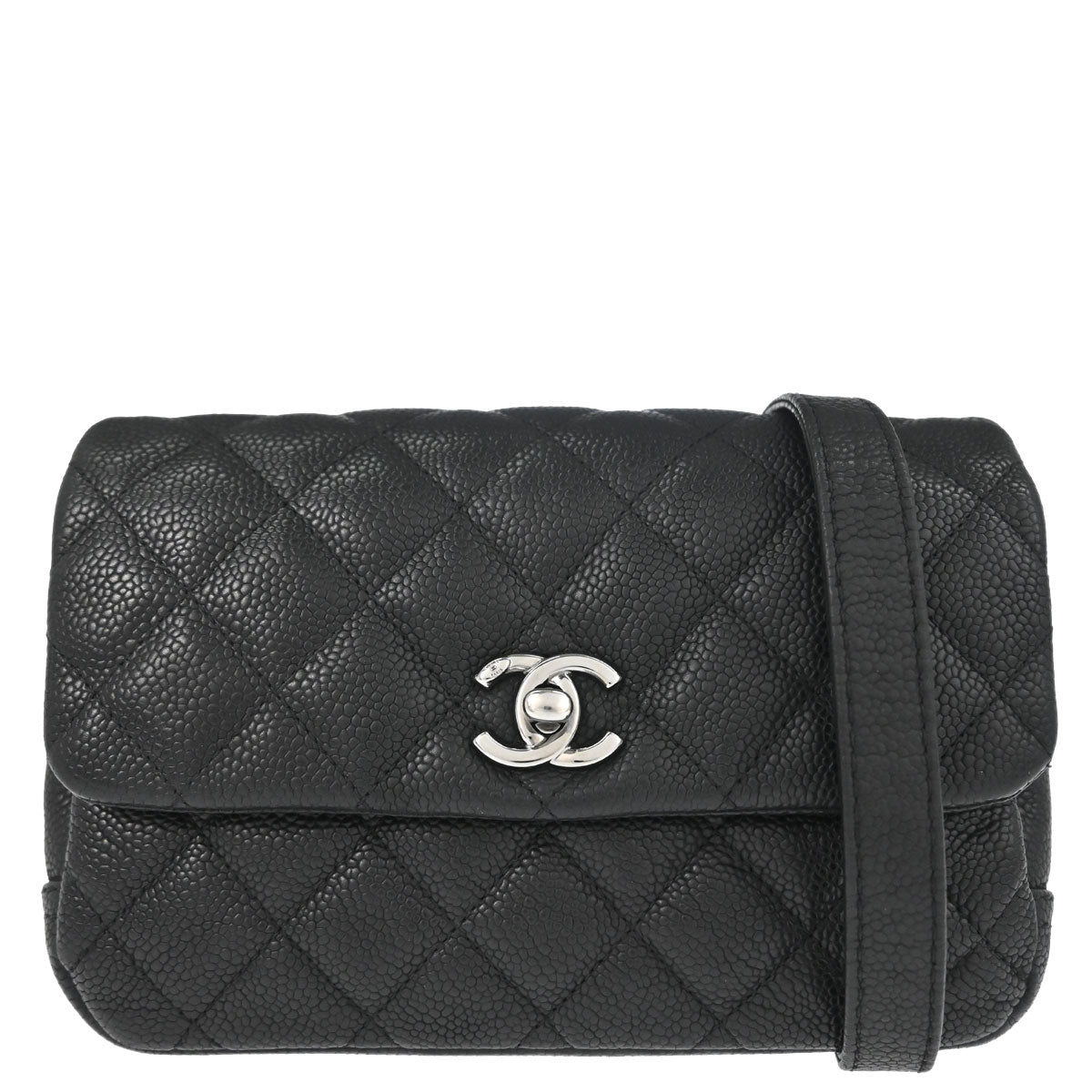 Chanel Black Caviar Skin Straight Flap Shoulder Bag
