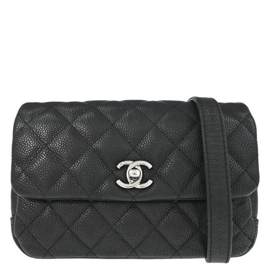 Chanel Black Caviar Skin Straight Flap Shoulder Bag