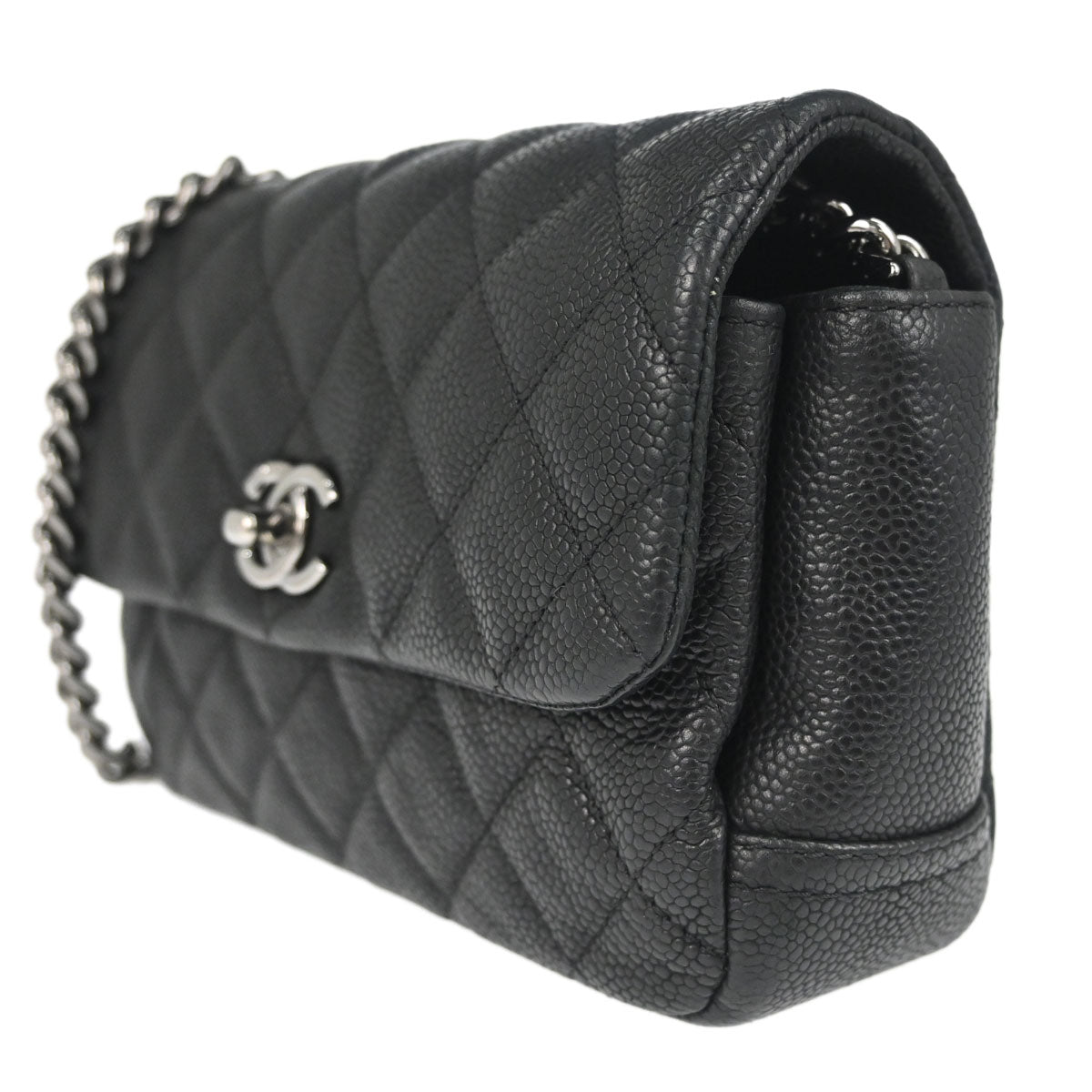 Chanel Black Caviar Skin Straight Flap Shoulder Bag