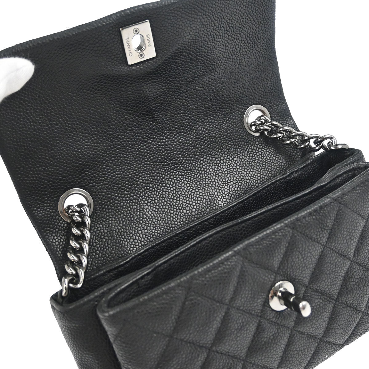 Chanel Black Caviar Skin Straight Flap Shoulder Bag