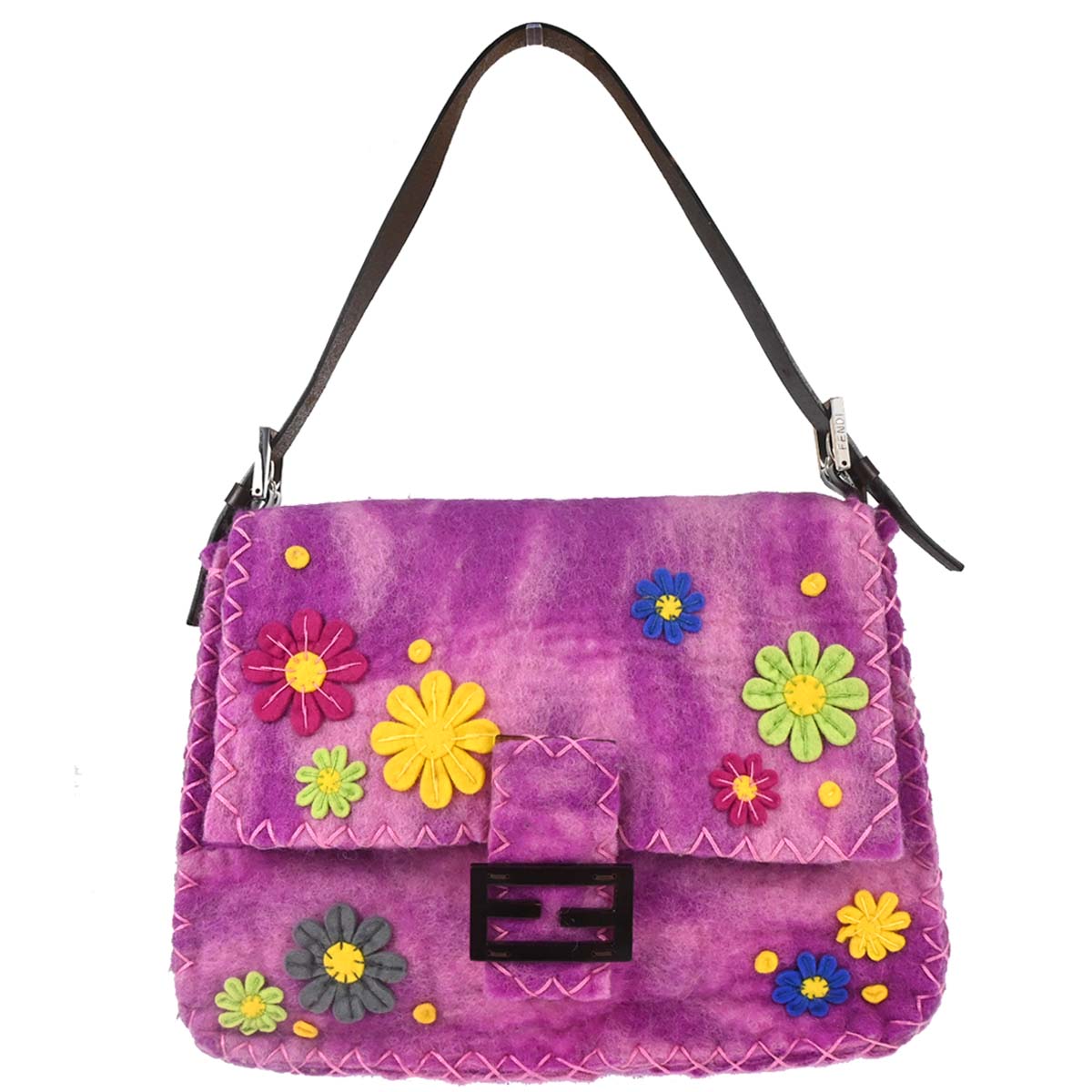 Fendi Purple Felt Patchwork Mamma Baguette Handbag