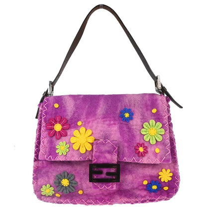 Fendi Purple Felt Patchwork Mamma Baguette Handbag