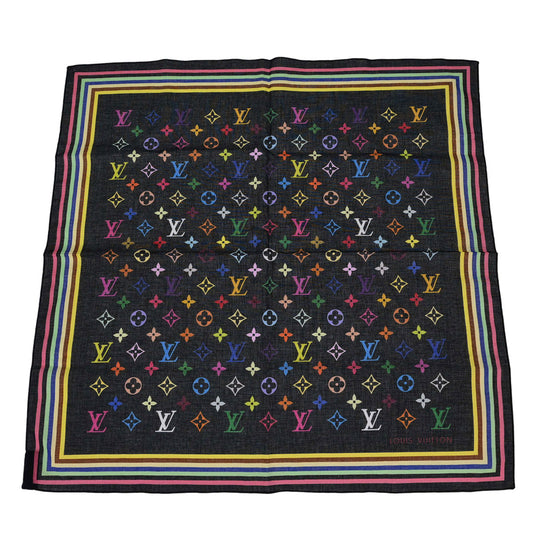 Louis Vuitton Black Monogram Multicolor Scarf M71912 Small Good