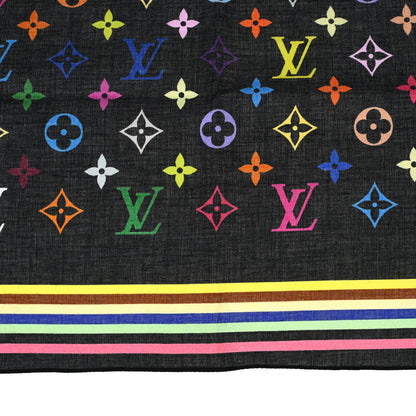 Louis Vuitton Black Monogram Multicolor Scarf M71912 Small Good