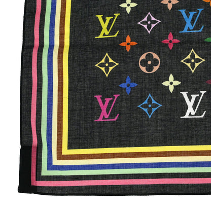 Louis Vuitton Black Monogram Multicolor Scarf M71912 Small Good