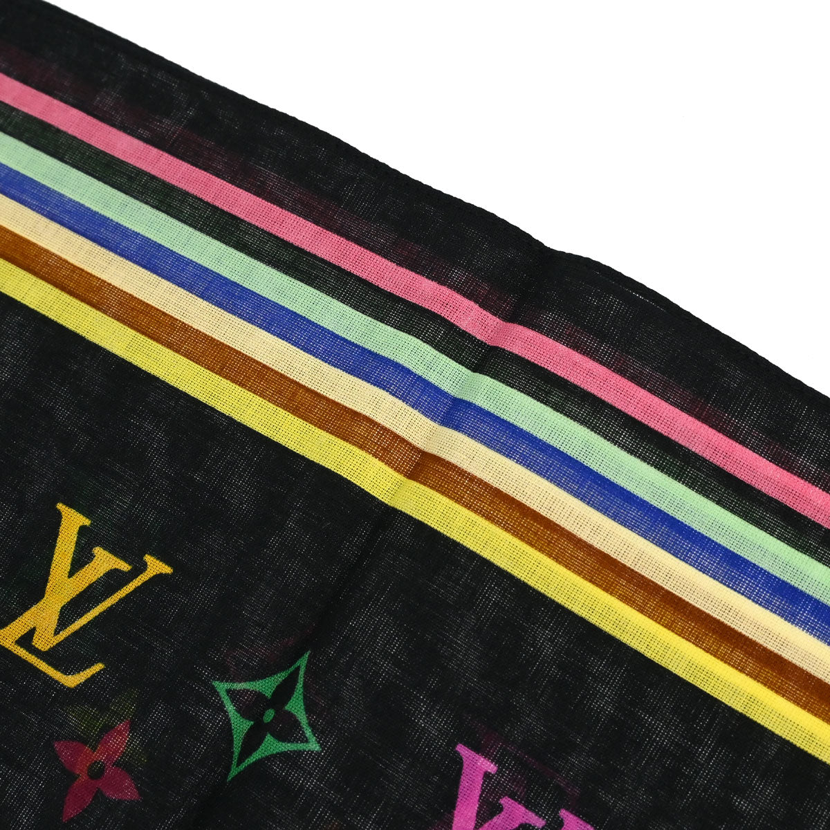 Louis Vuitton Black Monogram Multicolor Scarf M71912 Small Good