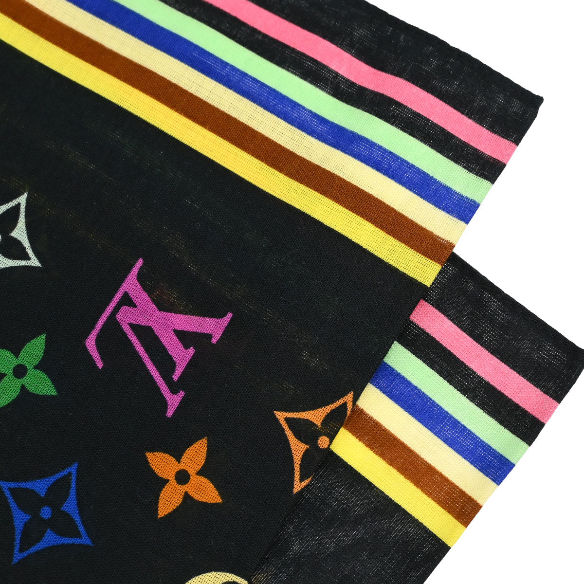 Louis Vuitton Black Monogram Multicolor Scarf M71912 Small Good