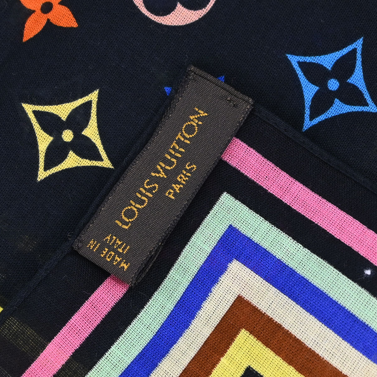 Louis Vuitton Black Monogram Multicolor Scarf M71912 Small Good