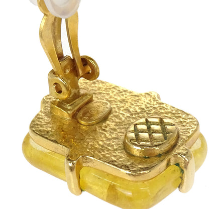 Chanel Rectangle Stone Clip-On Earrings Gold Yellow 97A